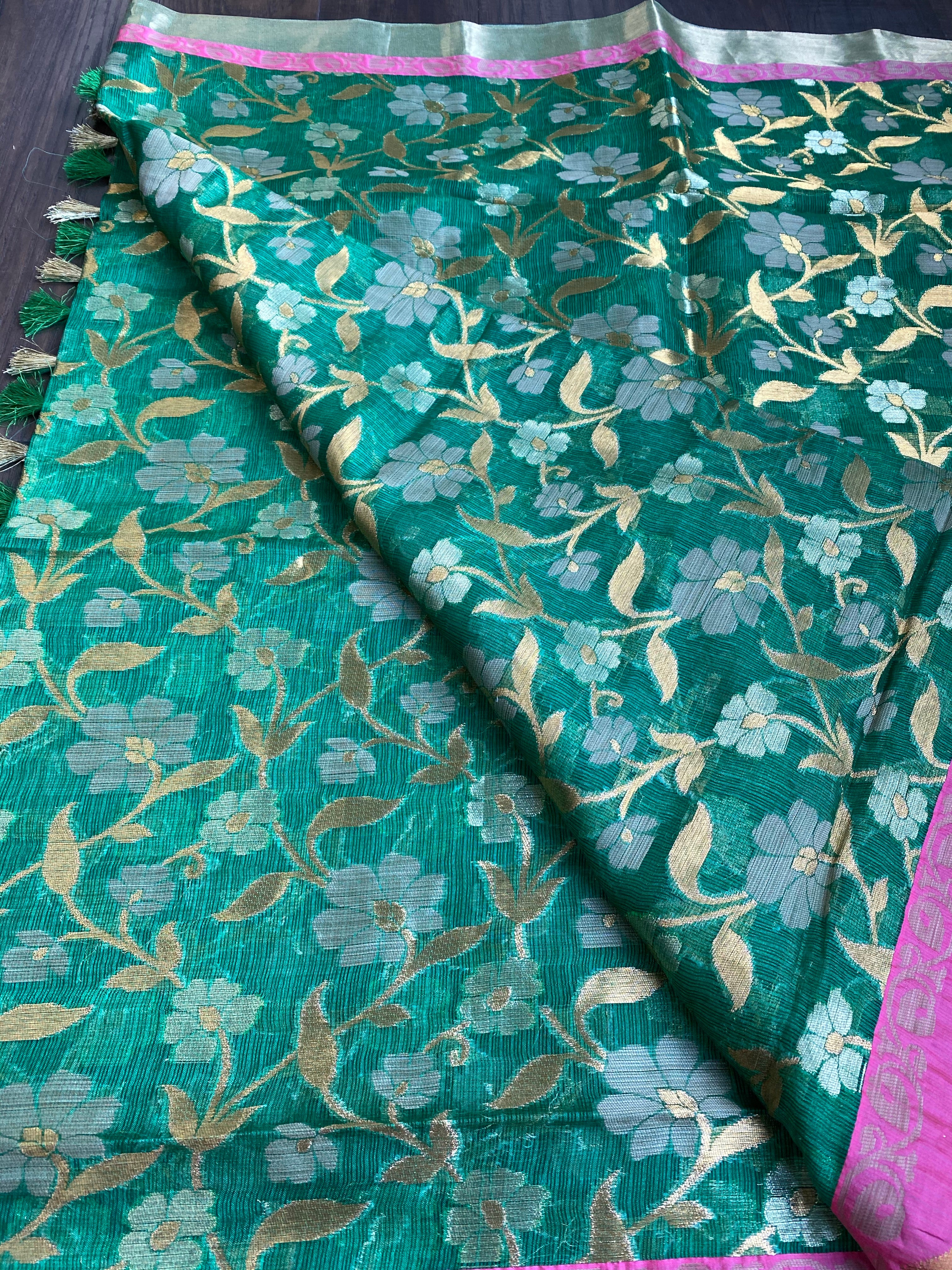 Kota Silk Jangla - Green Pink