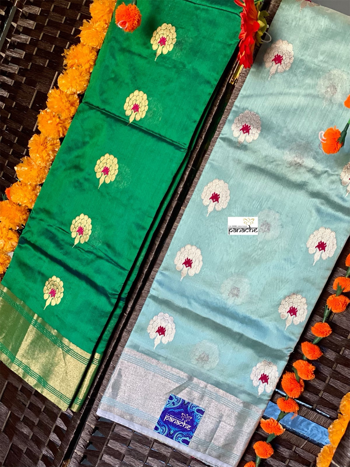 Pure Chanderi Silk - Green Eknaliya Woven Meenakari