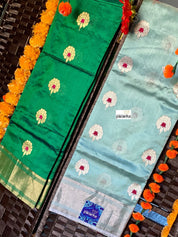 Pure Chanderi Silk - Green Eknaliya Woven Meenakari