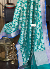 Pure Silk Banarasi Dupatta - Sea Green Handwoven