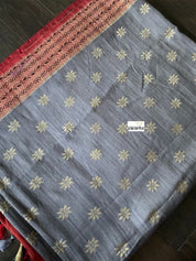 Tussar Georgette Banarasi- Grey Maroon Black