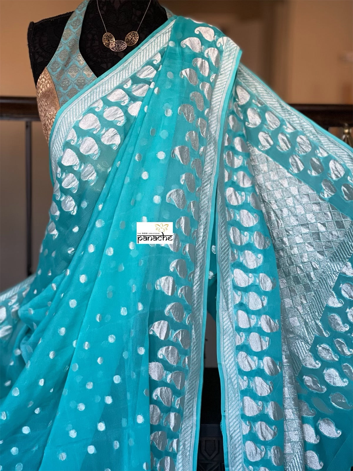 Buy Firozi Woven Work Banarasi Saree