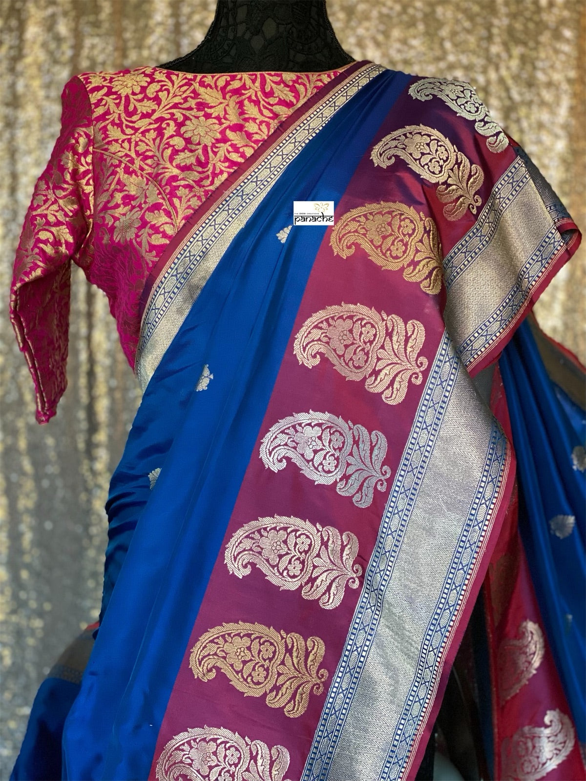 Pure Silk Katan Banarasi - Blue Magenta Maroon Kadhwa