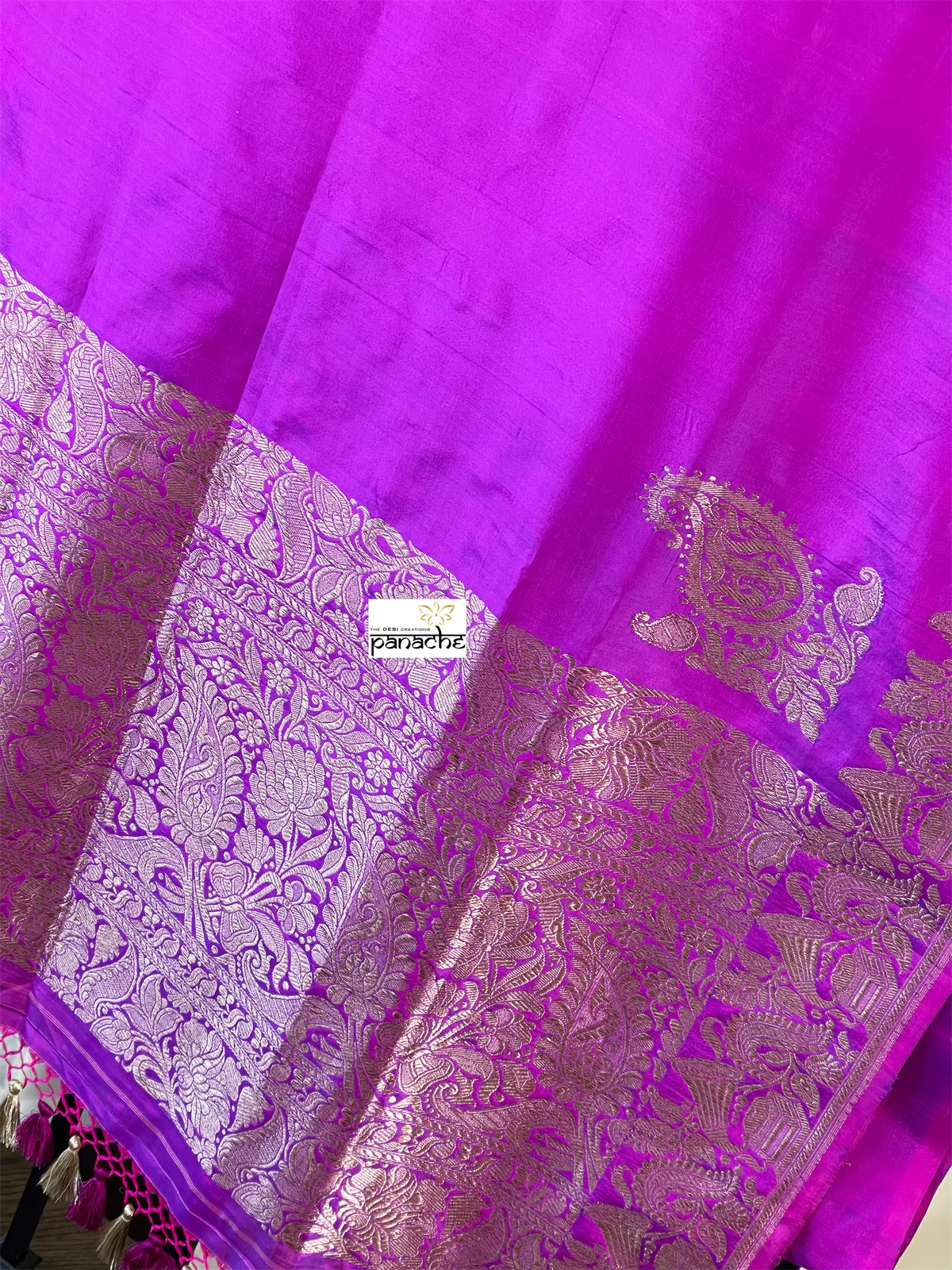 Pure Silk Banarasi - Magenta Purple Antique Zari