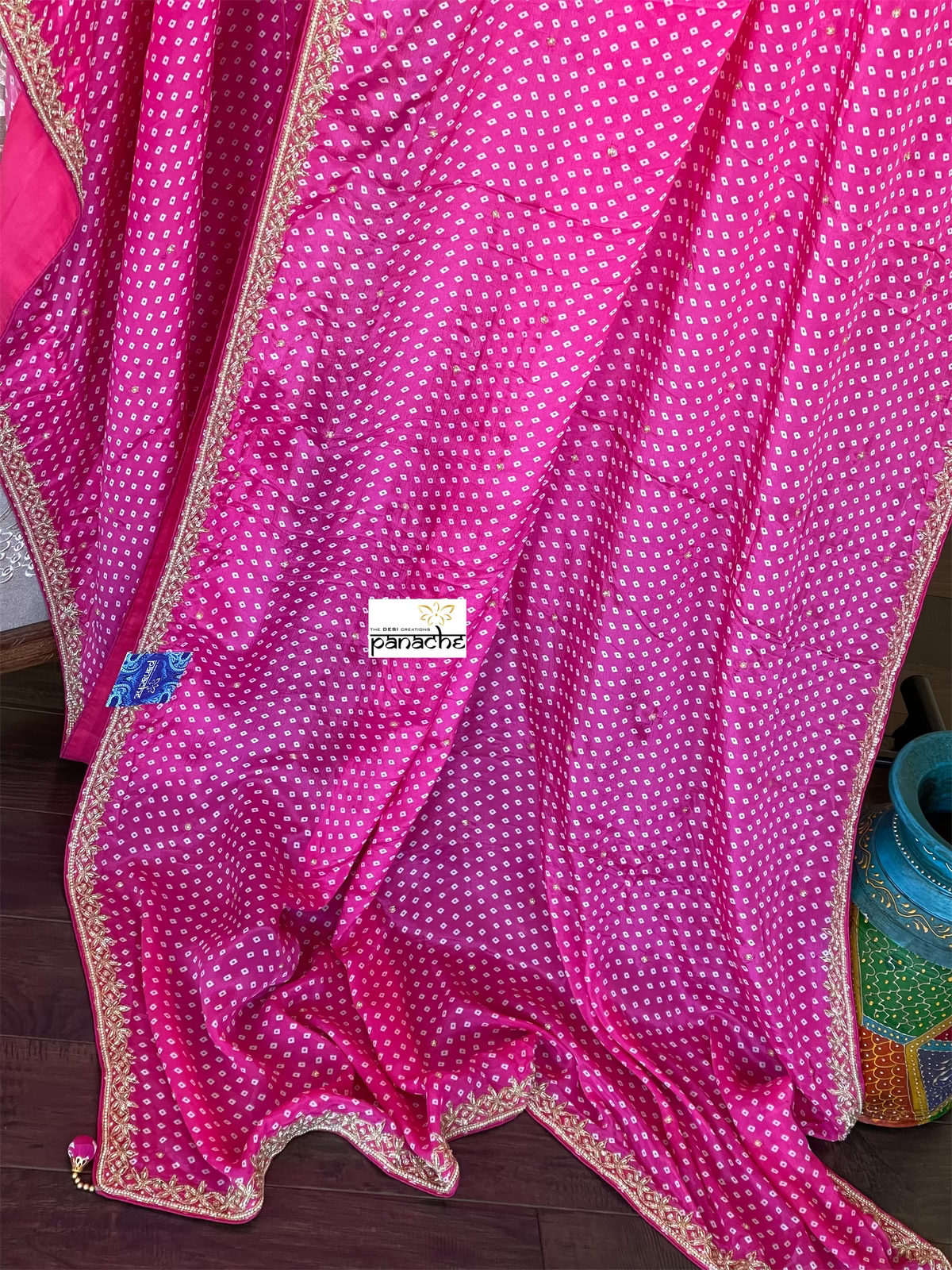Designer Satin Georgette - Pink Bandhej Print