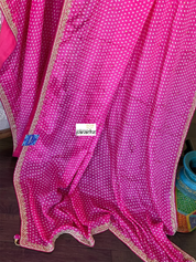 Designer Satin Georgette - Pink Bandhej Print