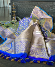 Katan Silk Banarasi - Metallic Blue checkered