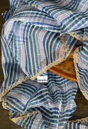 Designer Organza Floral - Off-White Blue Leheiya