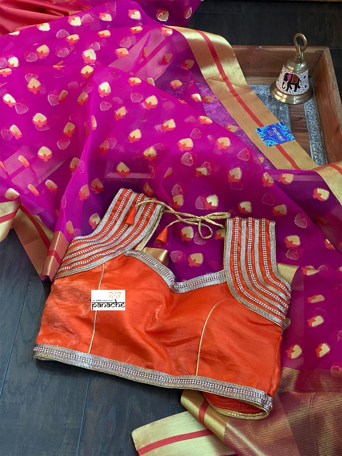 Designer Blouse - Orange Stone Studed