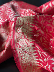 Pure Silk Katan Banarasi - Red Golden Zari