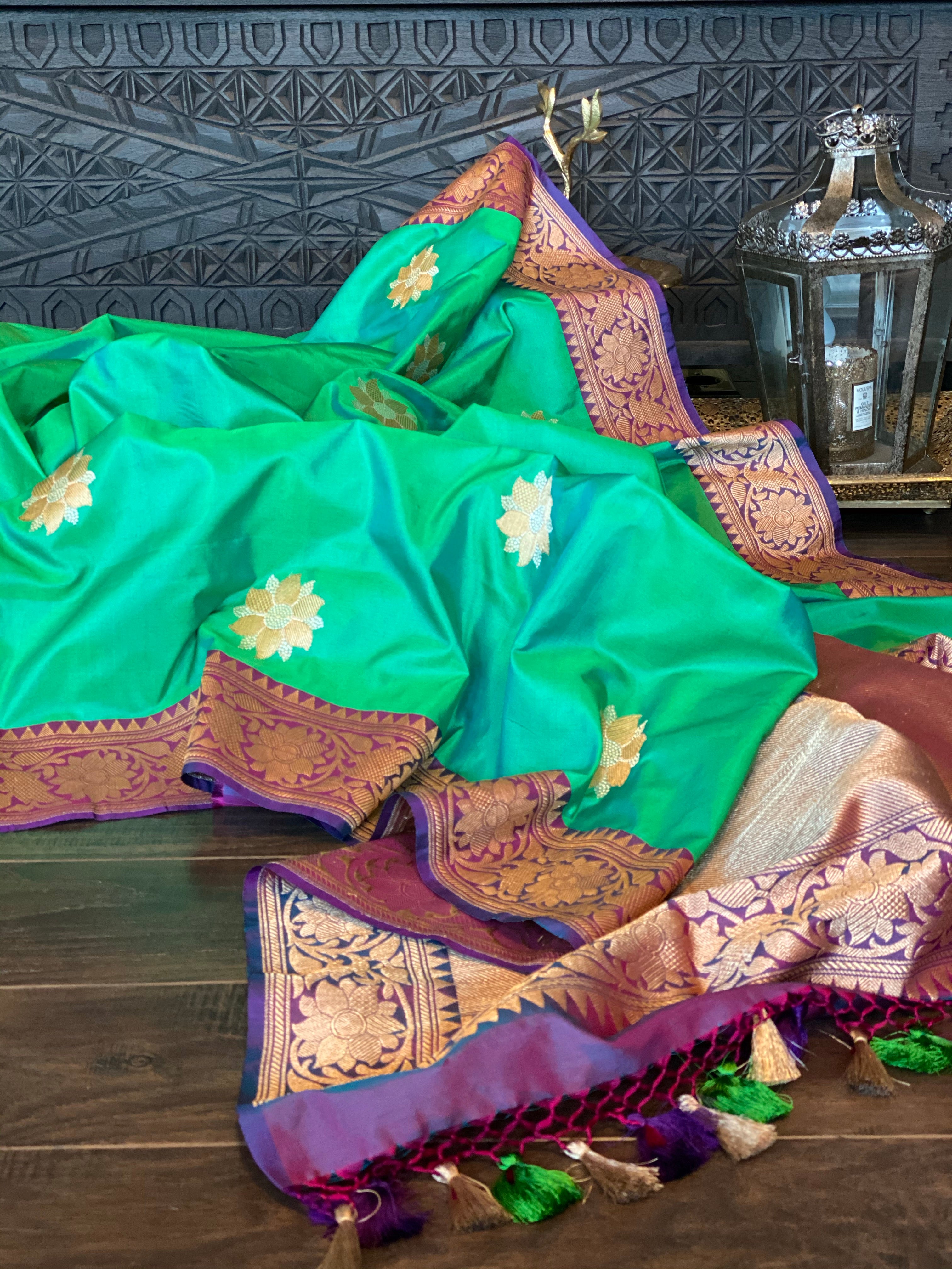 Pure Silk Banarasi - Sea Green Kadwa Woven