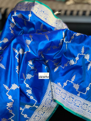 Pure Katan Silk Kadwa Banarasi - Blue Jamdaani weave