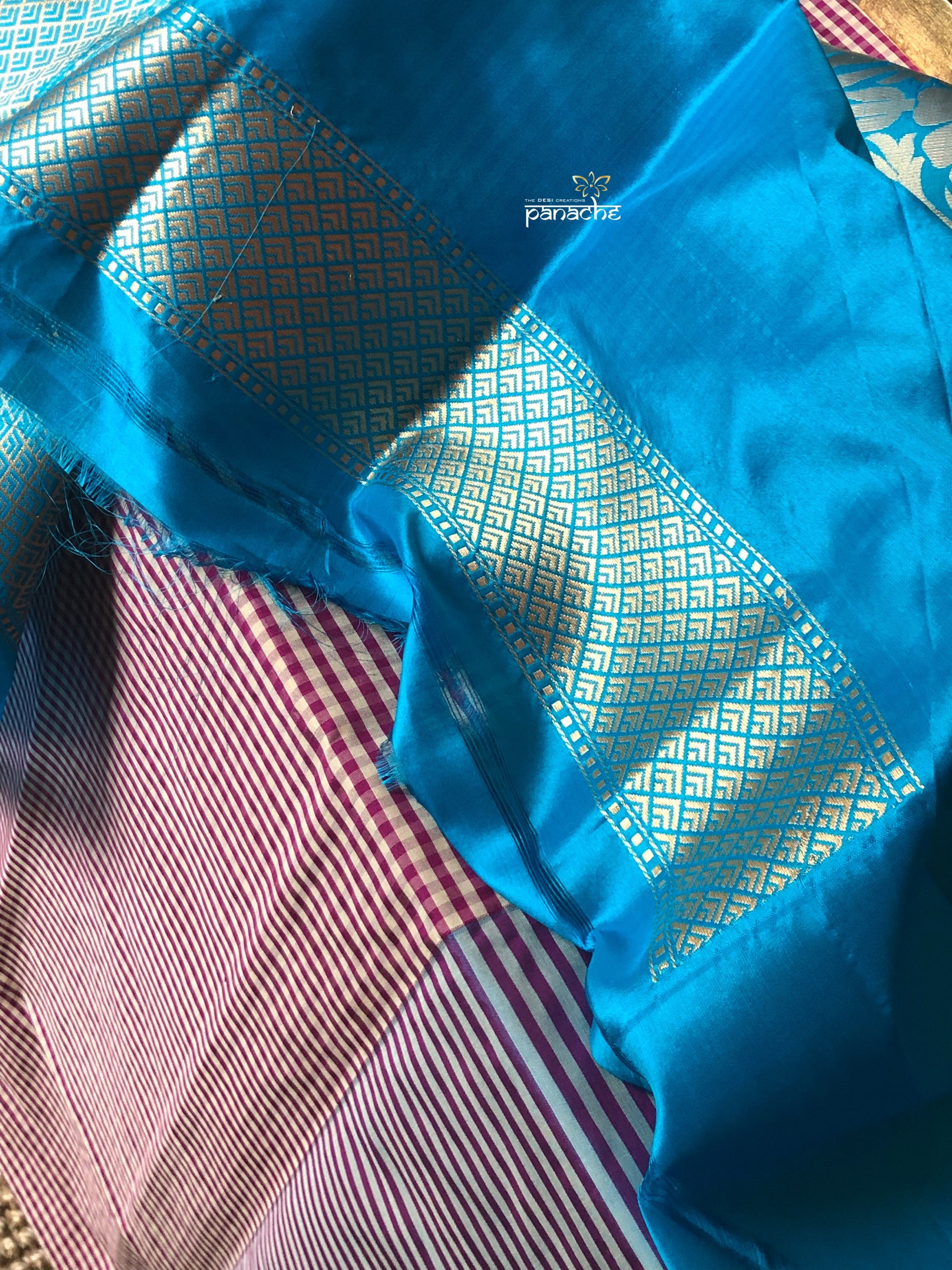 Katan Silk Banarasi - Off-white Purple Checks