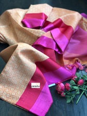Silk Cotton Banarasi - Peach Pink Woven