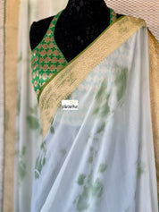 Khaddi Georgette Banarasi - Off-White Green Tie-dye Khadhua Woven