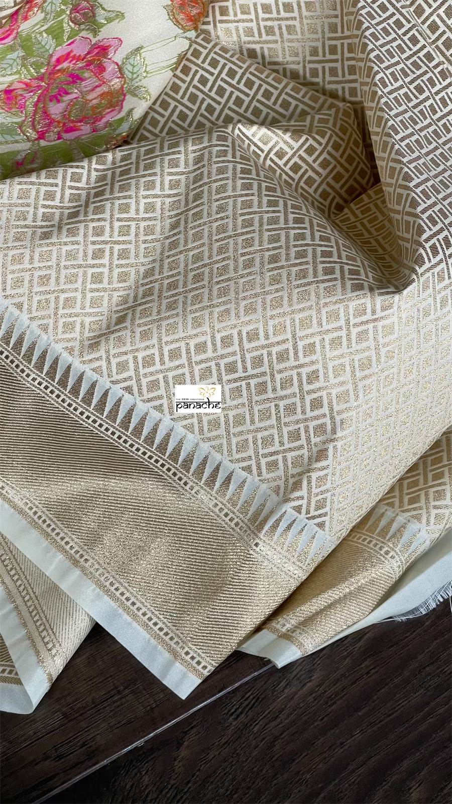 Soft Silk Banarasi - Off-White Checkered woven