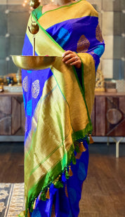 Pure Tassur Silk Banarasi - Royal Blue Green