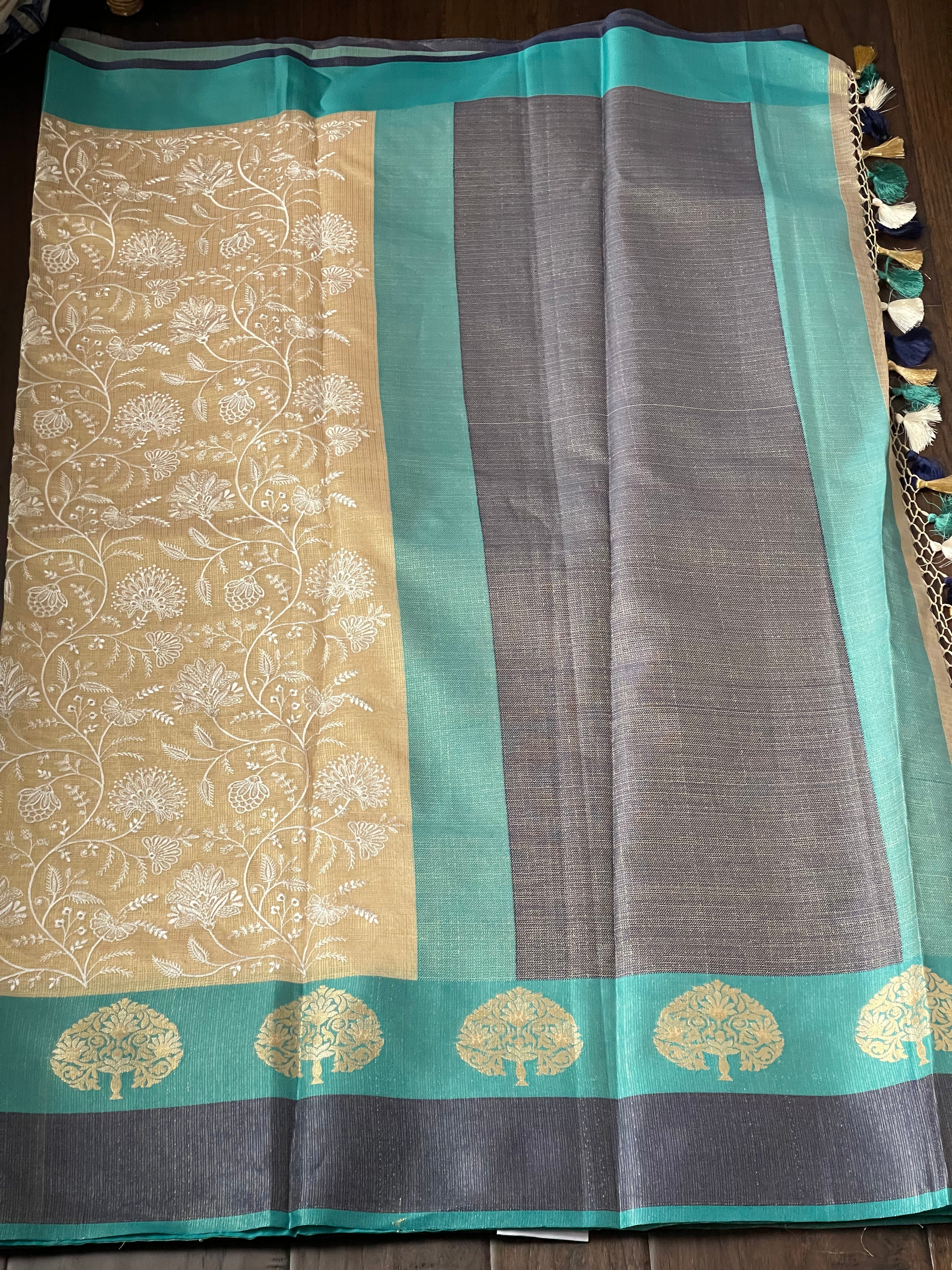Tissue Kota Silk Embroidered - Golden Beige FIrozi