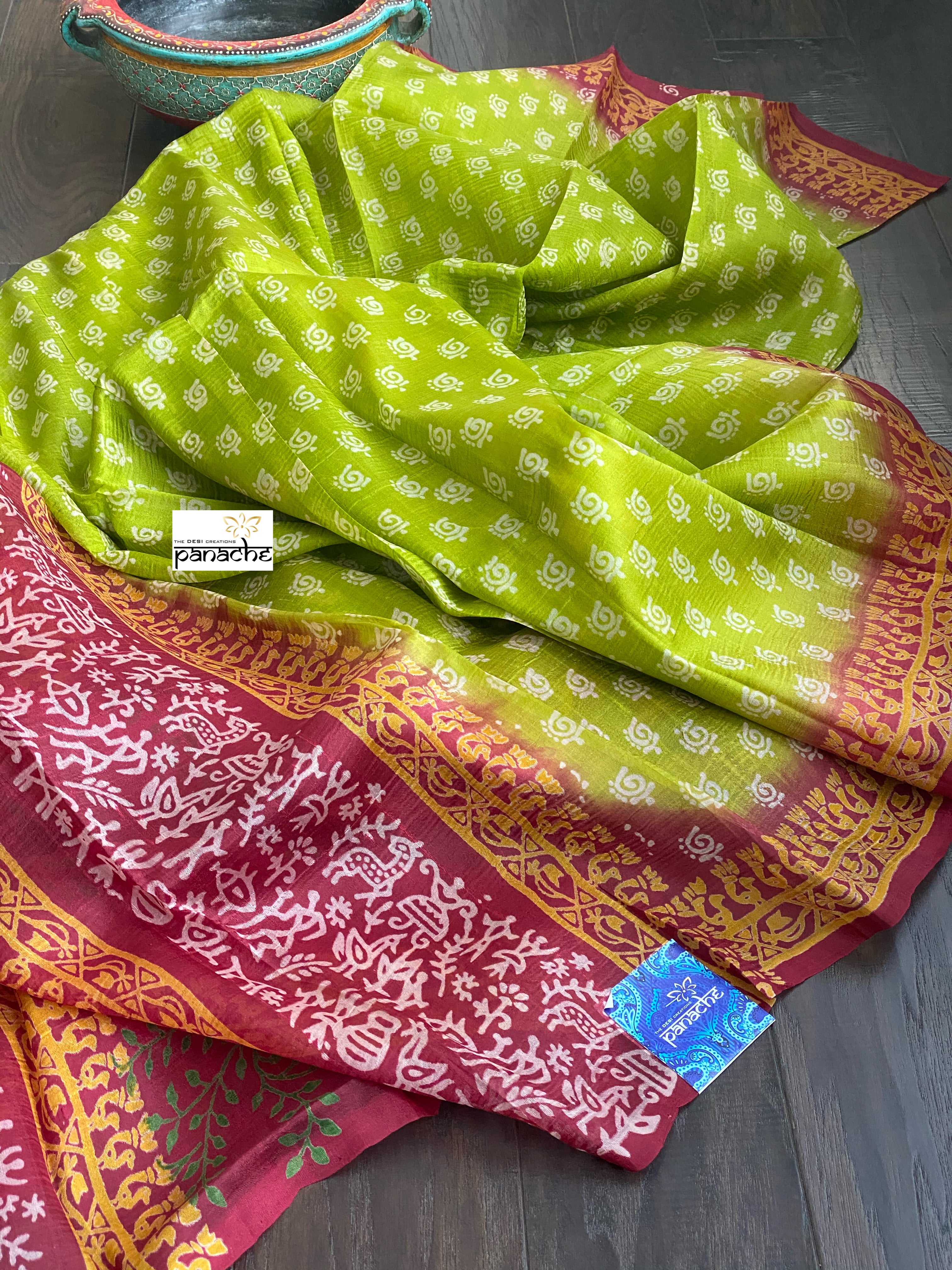 Pure Murshidabad Silk - Lime Green Printed