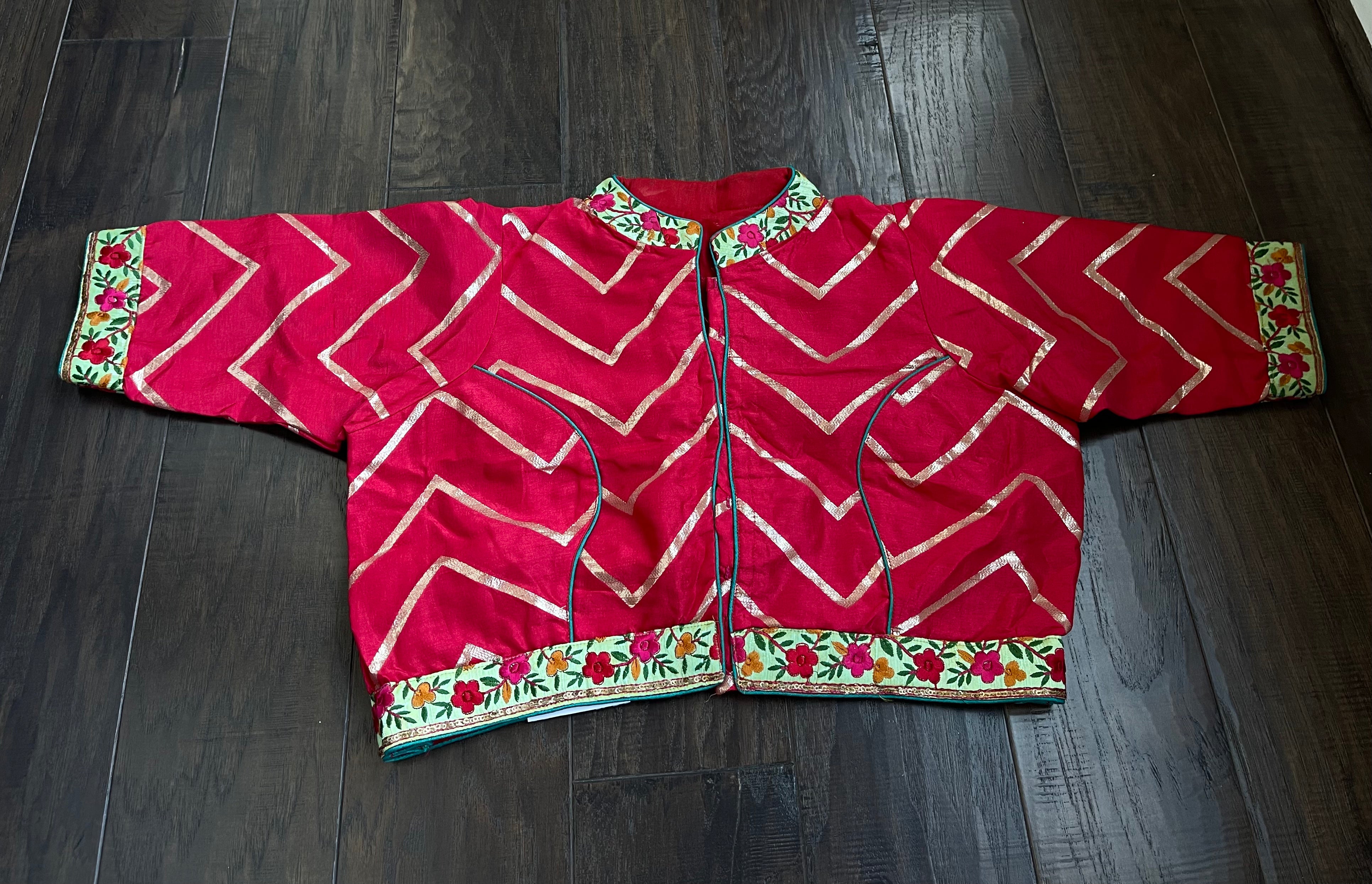 Designer Blouse - Raspberry Red Chevron