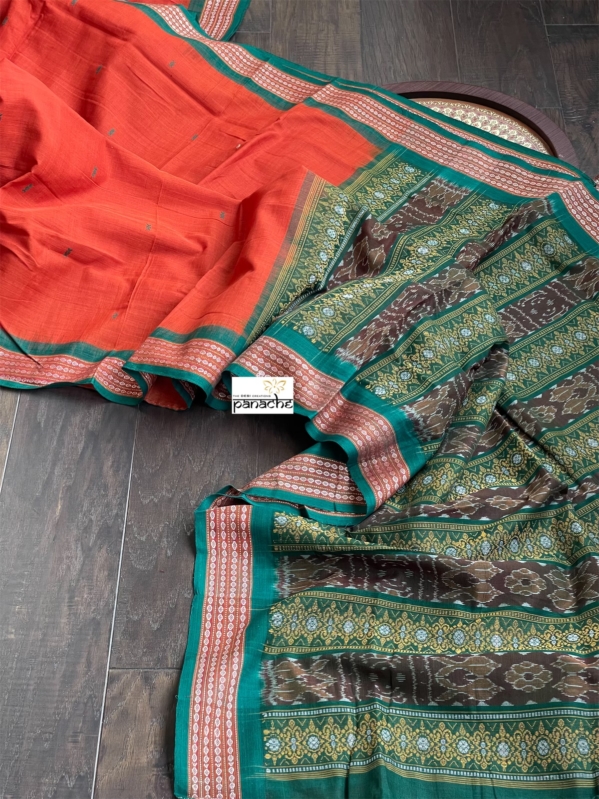 Pure Cotton Bomkai - Rust Orange Green