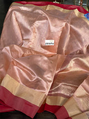 Pure Chanderi Pattu Silk - Peach Red
