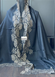 Kashmiri Pashmina Lace Stole - Black