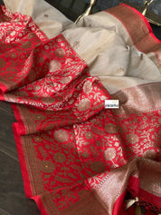 Pure Tassur Silk Banarasi - Beige Tan Red Meenakari