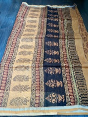 Bagh Print Saree - Light Apricot Silver Zari