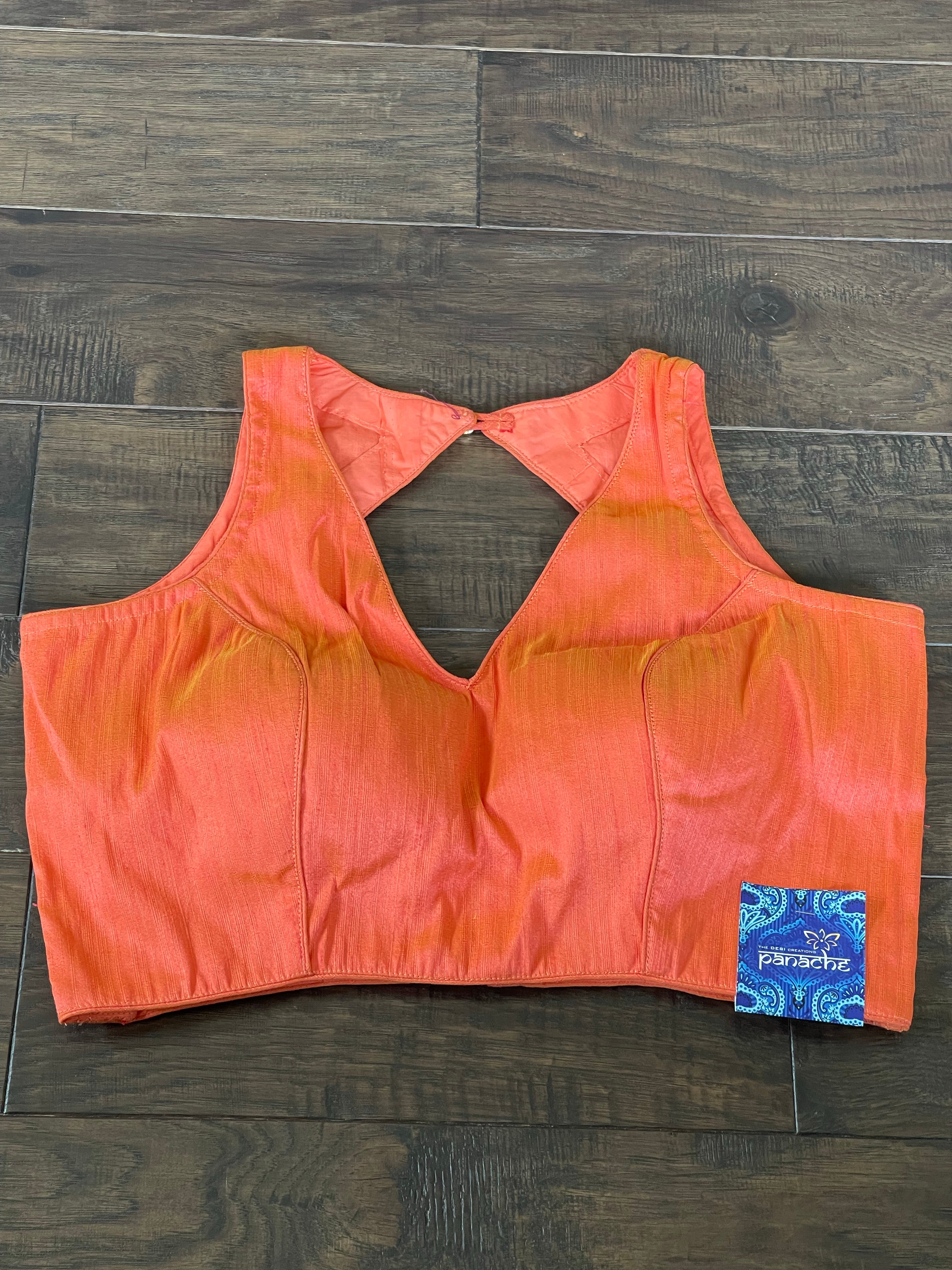 Designer Blouse - Rust Orange Raw Silk