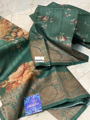 Pure Tussar Silk Banarasi - Green Floral