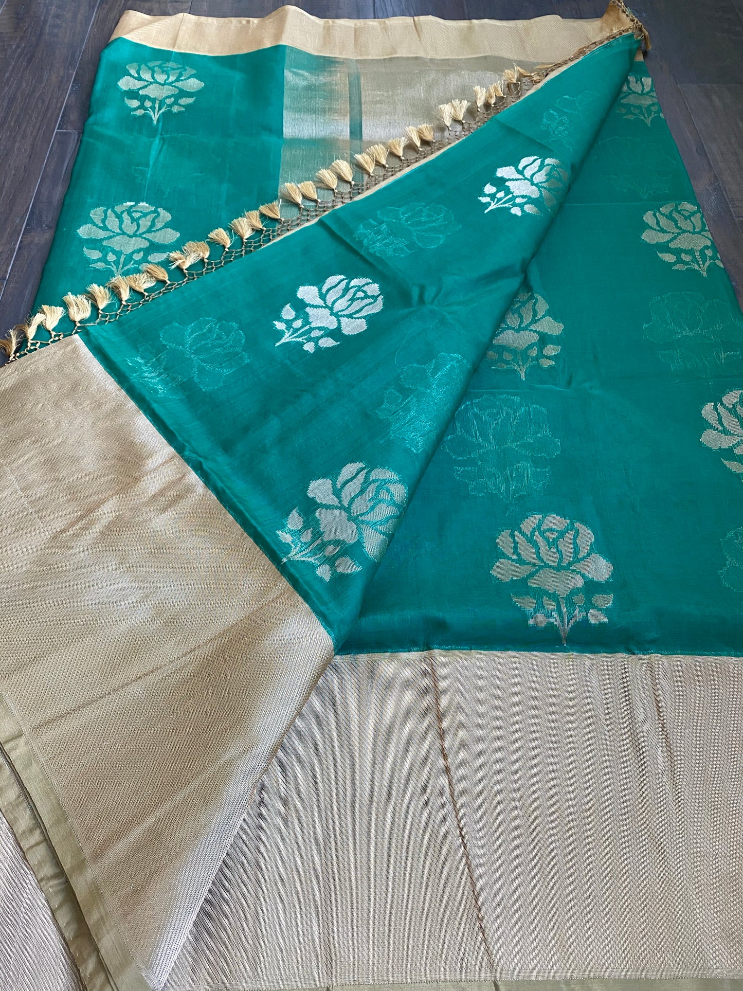 Kora Silk Banarasi - Teal Green
