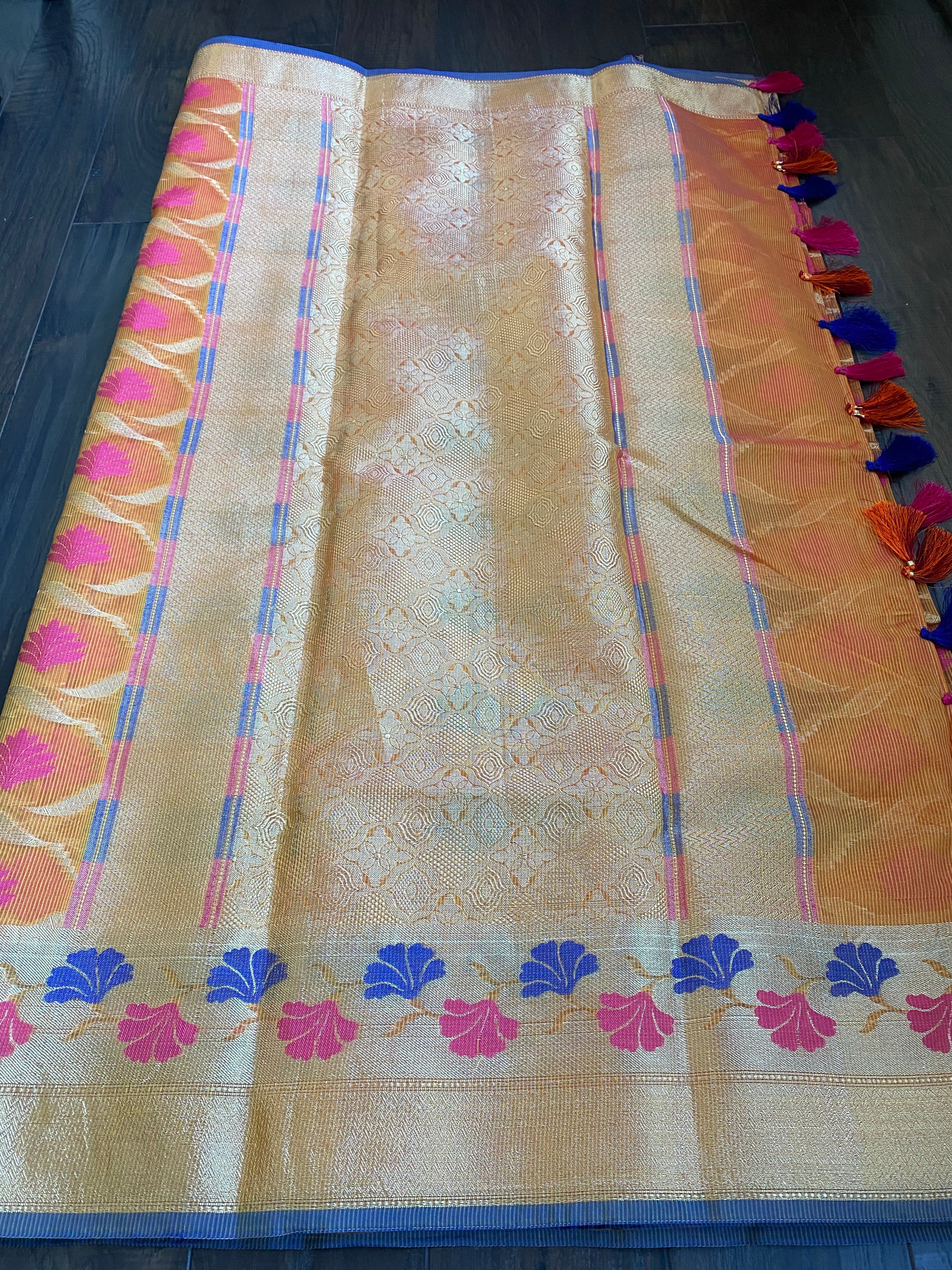 Kora Cotton Silk - Orange Meenakari