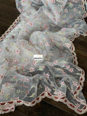Designer Organza - Off-white Maroon Hand embroidered