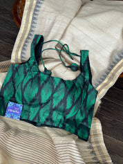 Designer Blouse - Black Green Ikat Print