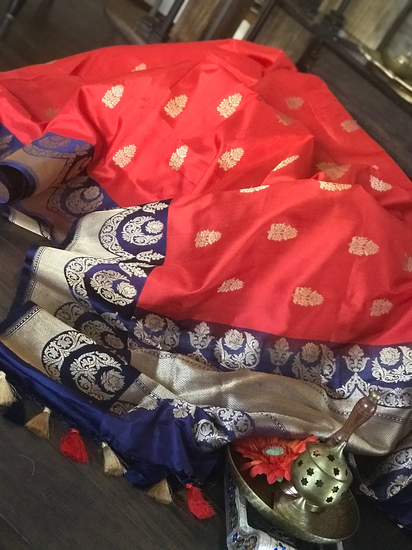 Katan Silk Banarasi - Red Blue