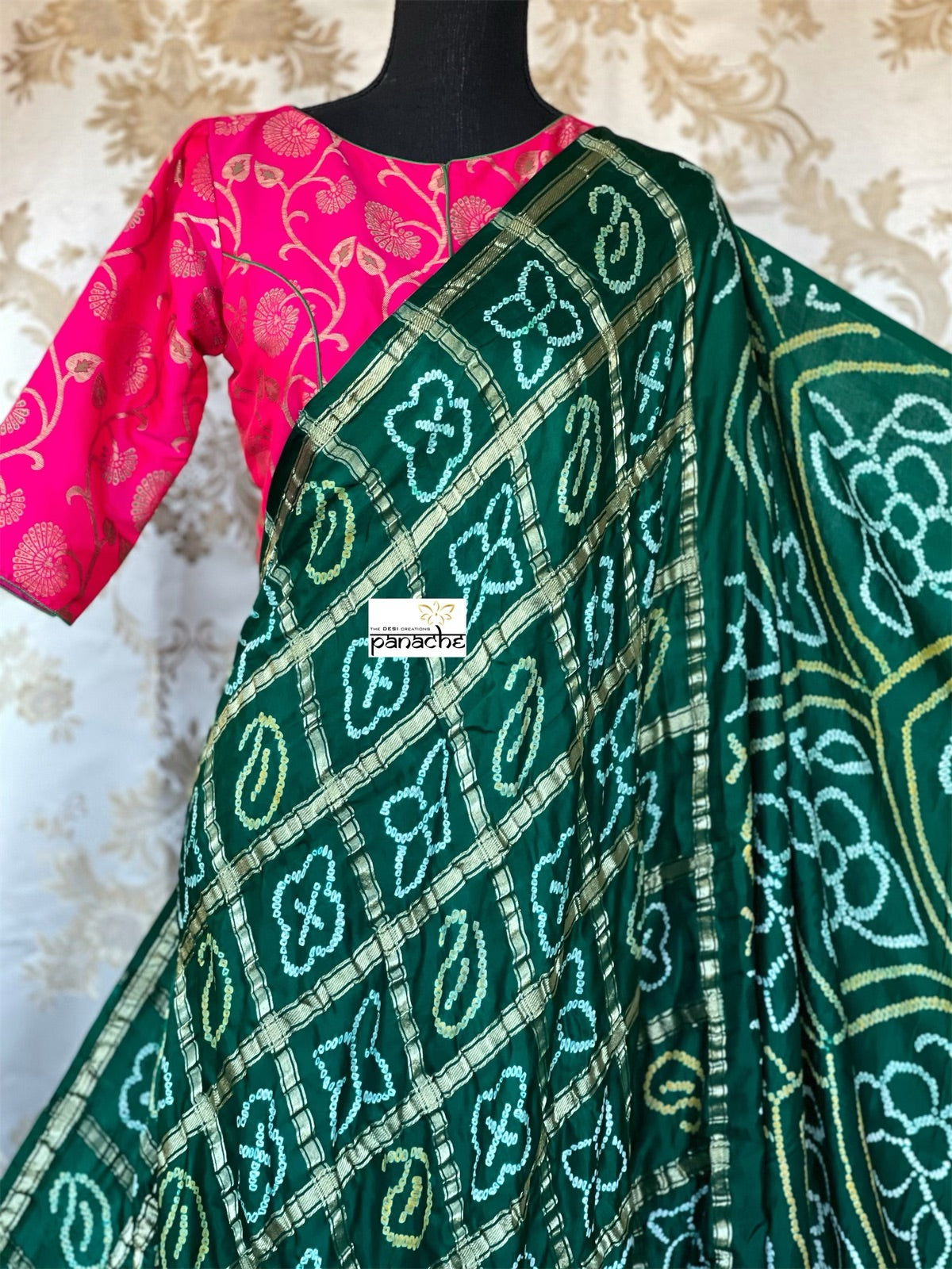 Pure Gajji Silk Gharchola - Green Bandhej