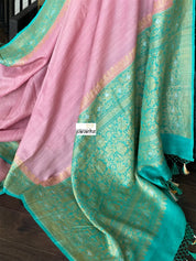 Tussar Georgette Banarasi- Pink Sea Green