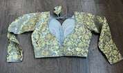 Designer Blouse - Blue Grey Brocade Full Sleeve