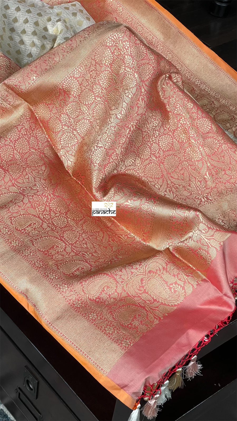 Pure Silk Katan Banarasi- Off-White Checkered