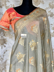 Silk Banarasi - Soft Fern Grey Rust