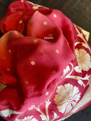 Khaddi Georgette Banarasi - Peach Occur Yellow Shaded