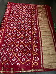 Pure Gajji Silk Gharchola - Green  Red Bandhej
