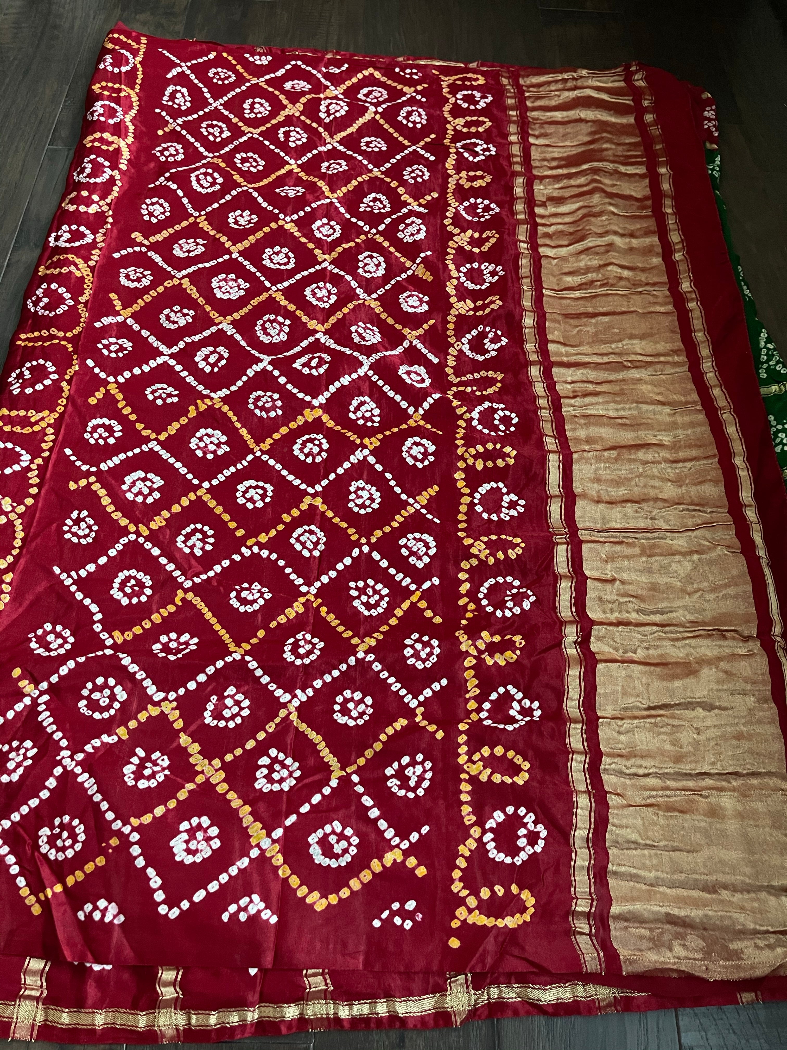 Pure Gajji Silk Gharchola - Green  Red Bandhej