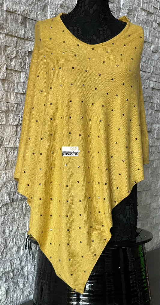 Pure Wool Poncho - Yellow Free Size