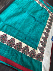 Designer Tussar Gicha Silk - Green Zari Motifs