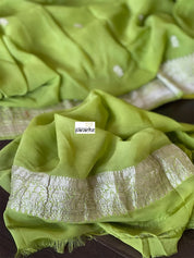 Chiffon Georgette Banarasi - Lime Green Khadhua Woven