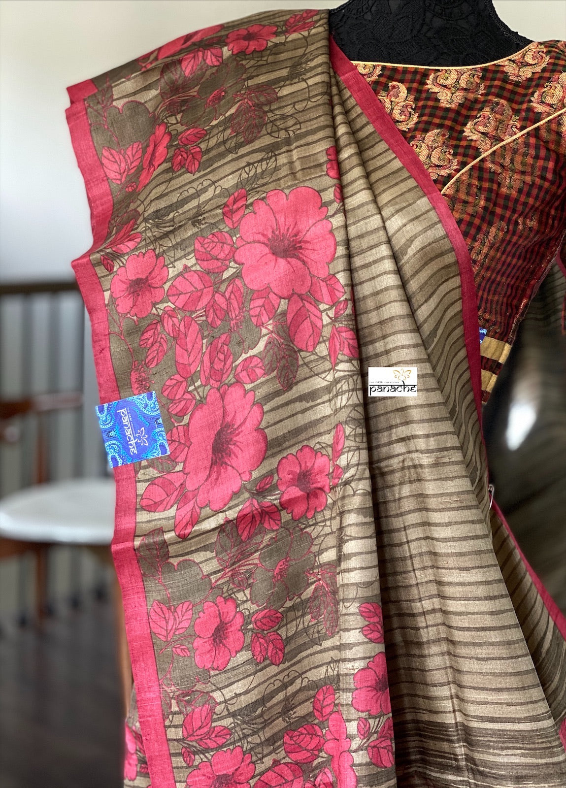 Designer Blouse - Maroon Red Black checkered