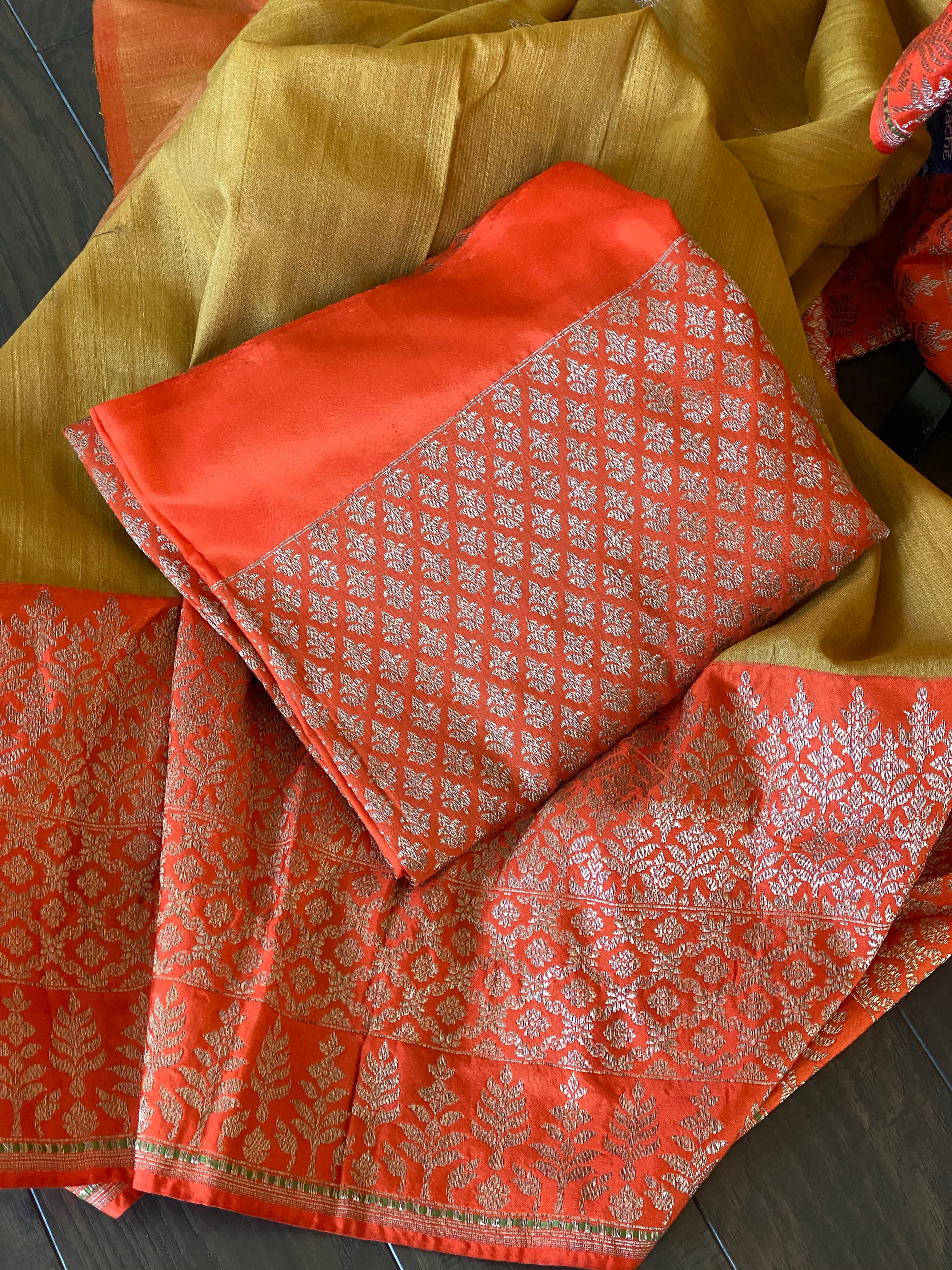 Tassur Silk Banarasi - Ochre Yellow Orange