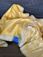 Katan Silk Banarasi - Yellow Kadhwa Woven